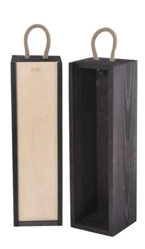 Skrzynka drewniana wym. 33 x 8,4 x 8,4 producent Vintore skrzynki drewniane czarne z zasuwką w kolorze naturalnego drewna jako orginalna oprawa alkoholu