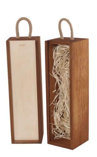 Pudełko drewniane wym. 33 x 8,4 x 8,4 producent Vintore pudełka drewniane w kolorze rudym wypełnione siankien z zasuwką w kolorze drewna doskonale komponuje się z każdym alkoholem